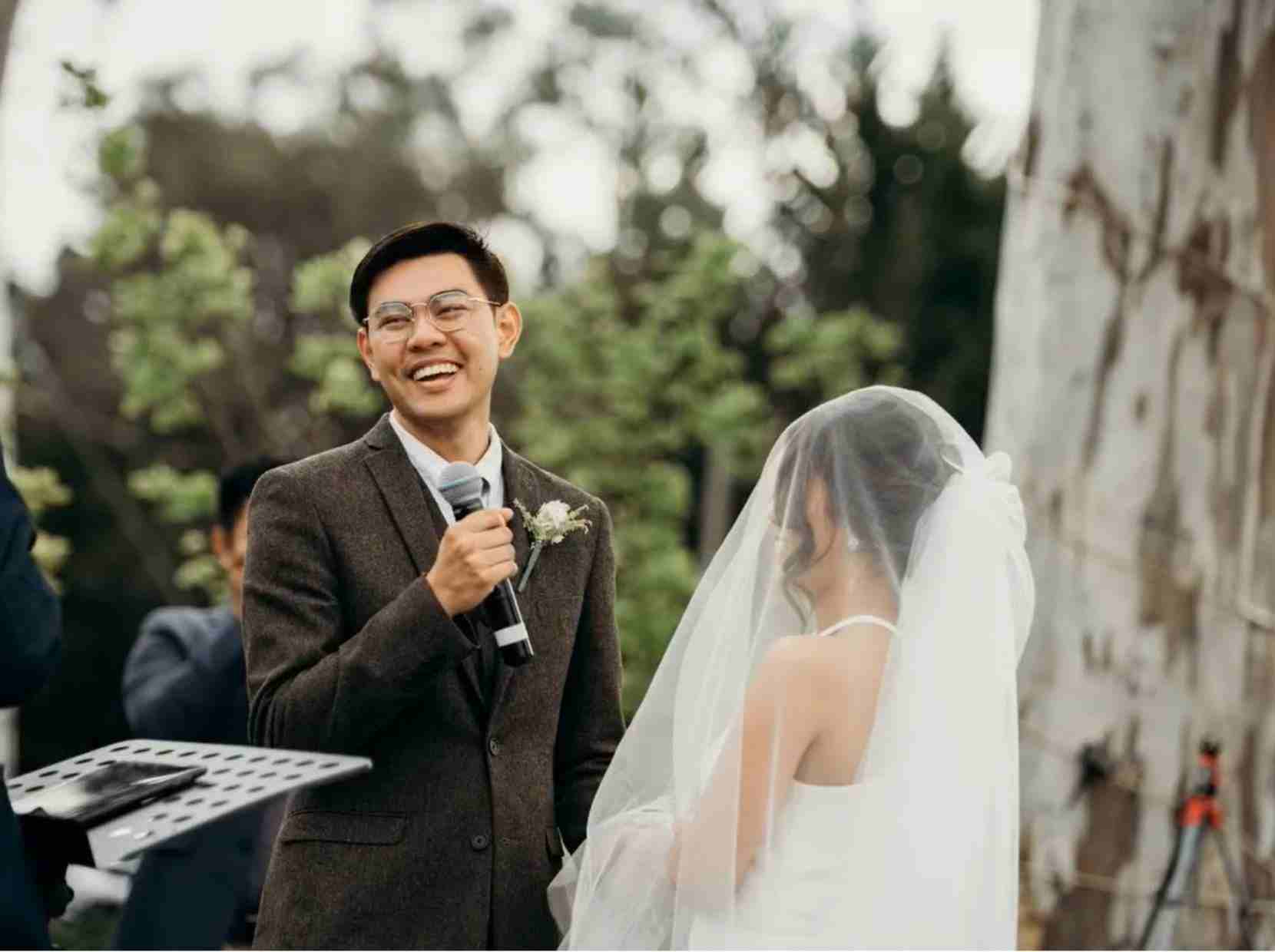 Couple during their outdoor wedding ceremony at Berrima Retreat