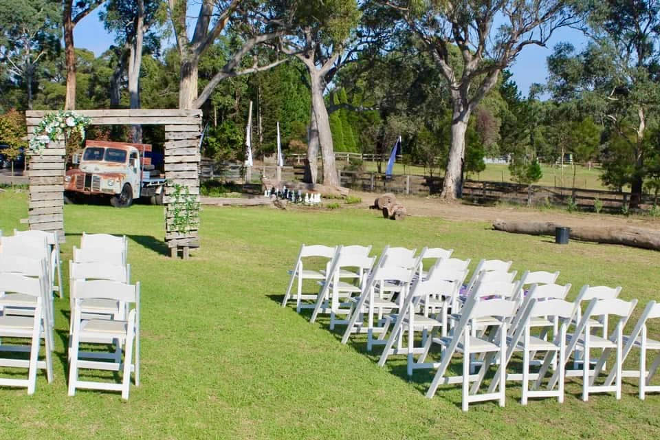 Outdoor wedding ceremony setup on the grounds of Berrima Retreat