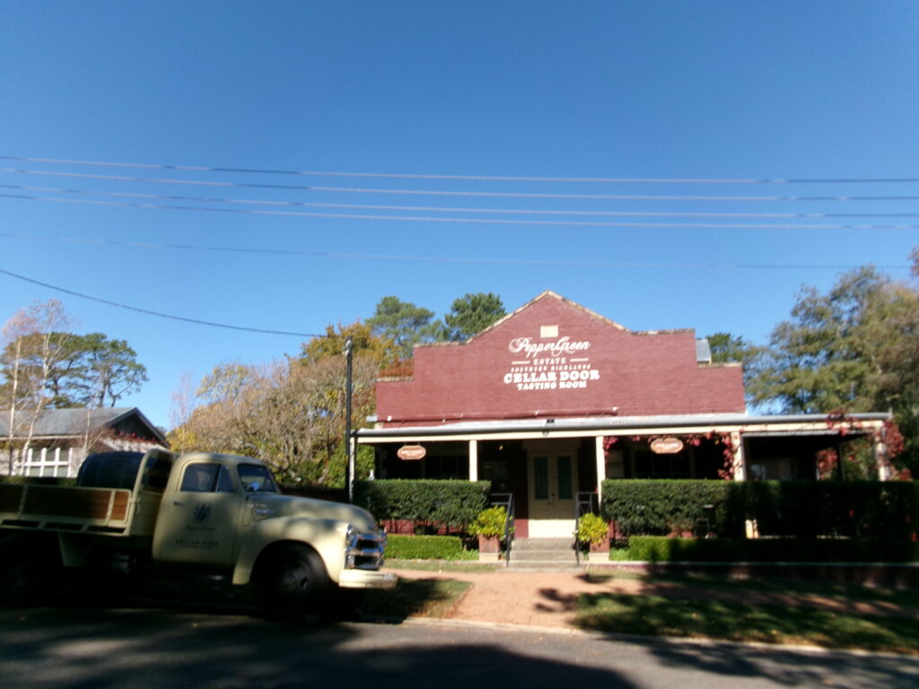 PepperGreen Estate cellar door in Berrima NSW with vintage truck parked outside.