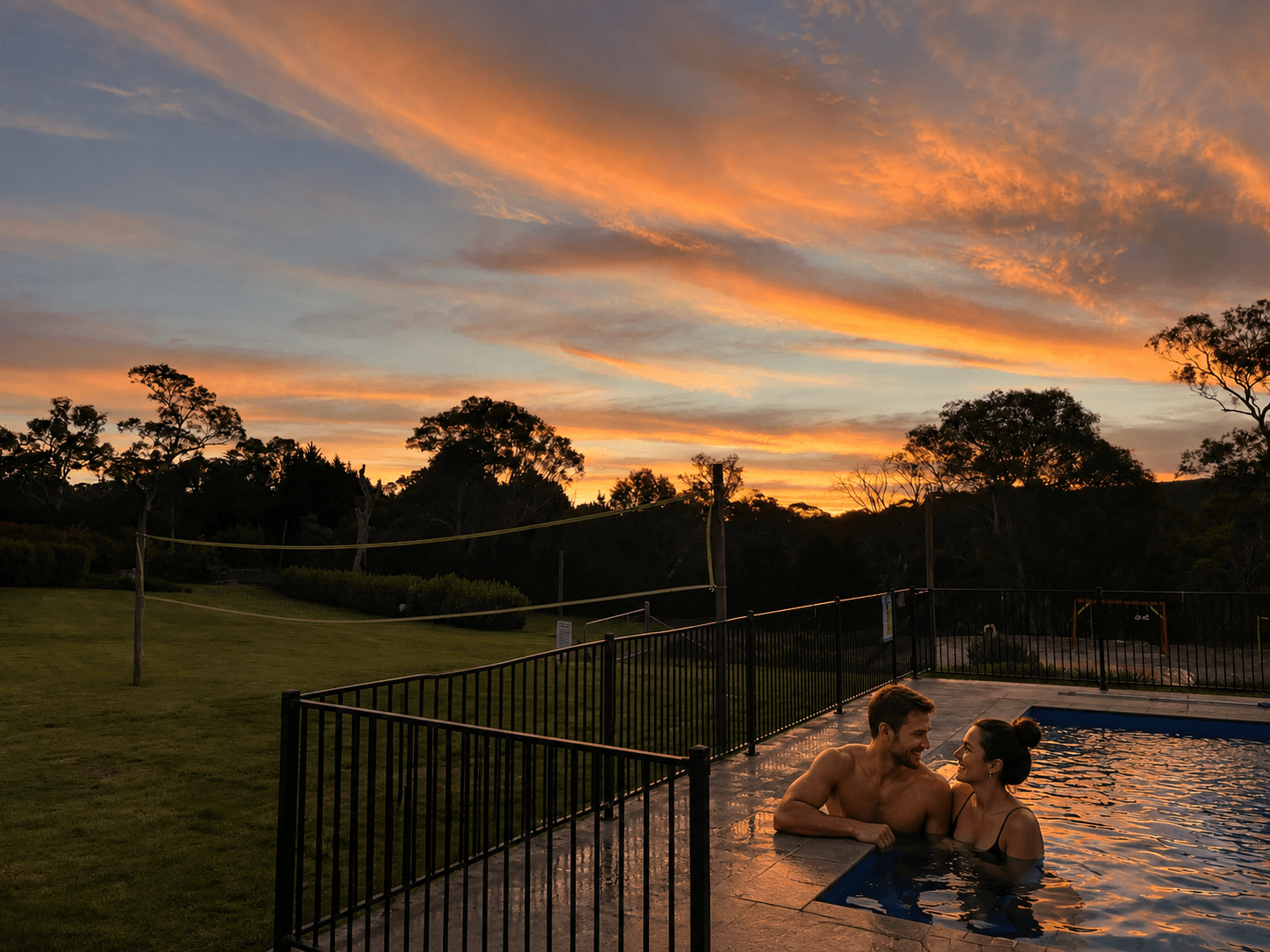 A peaceful golden-hour swim perfect for couples seeking a Romantic Getaway in Berrima.
