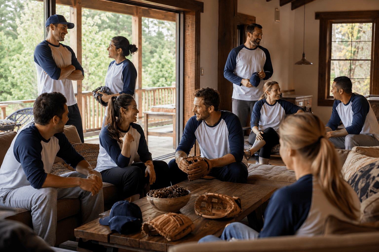 Baseball team enjoying time together during a club getaway.