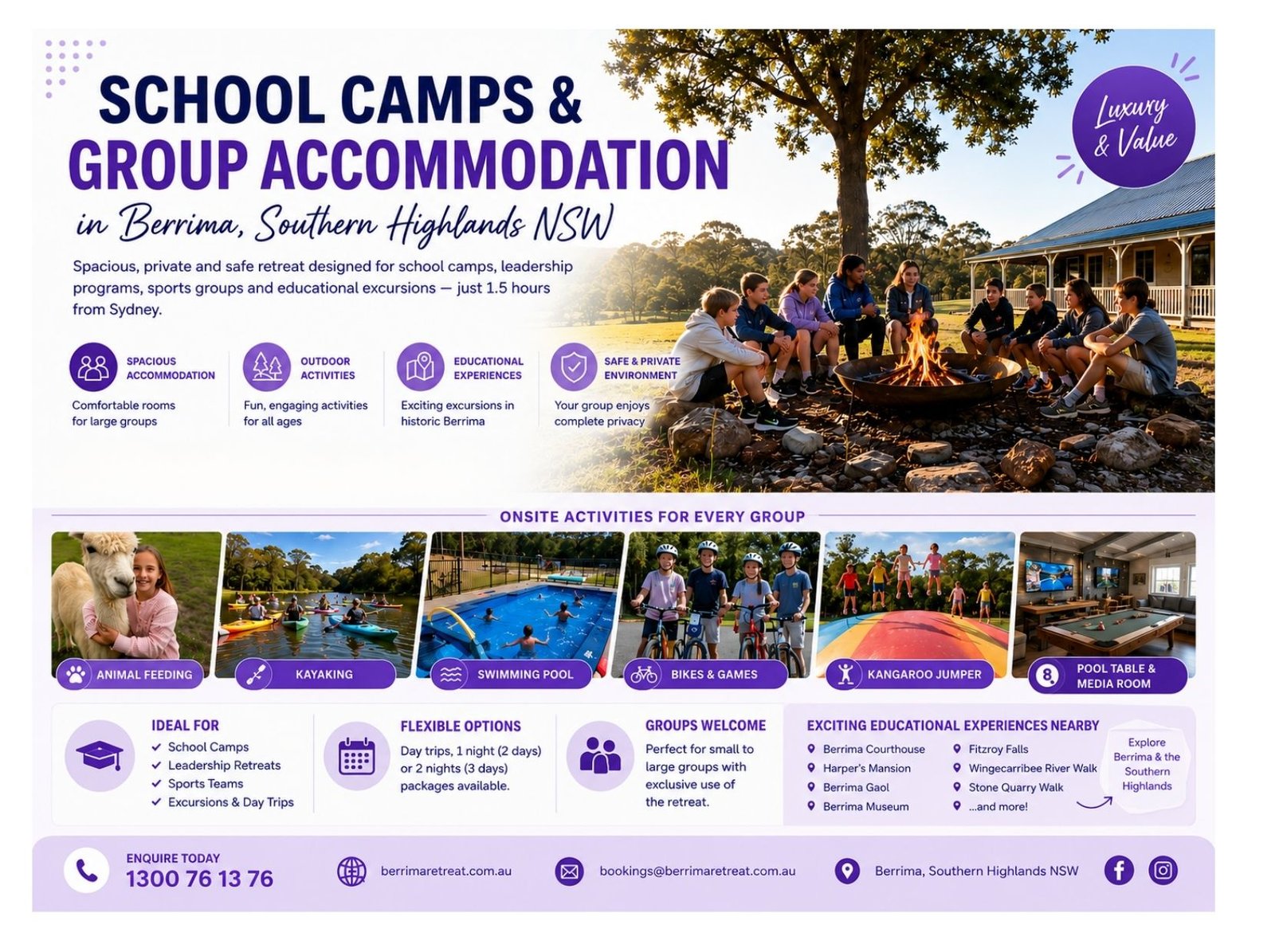 School and Group Excursions at Berrima Retreat