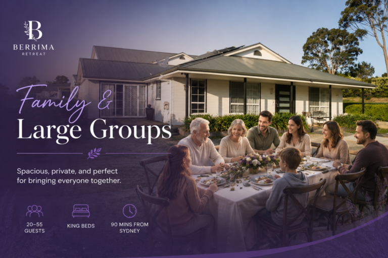 Berrima Retreat offers private Southern Highlands stays for family reunions, holidays, and large group getaways — all under one roof.