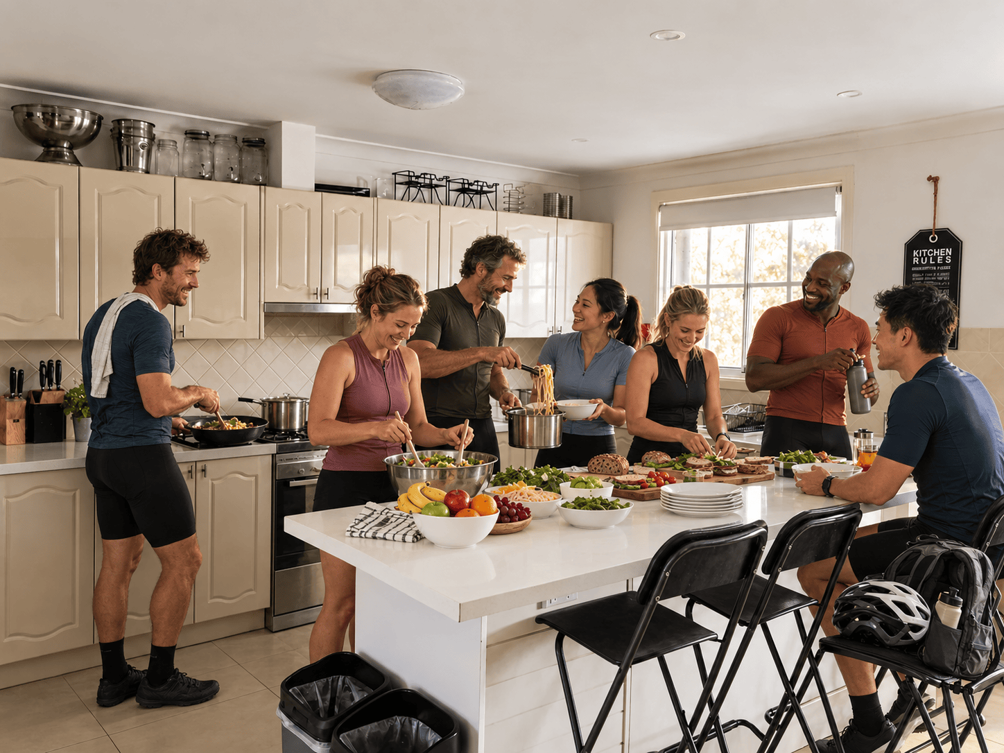 Cycling group preparing a shared meal at Berrima Retreat