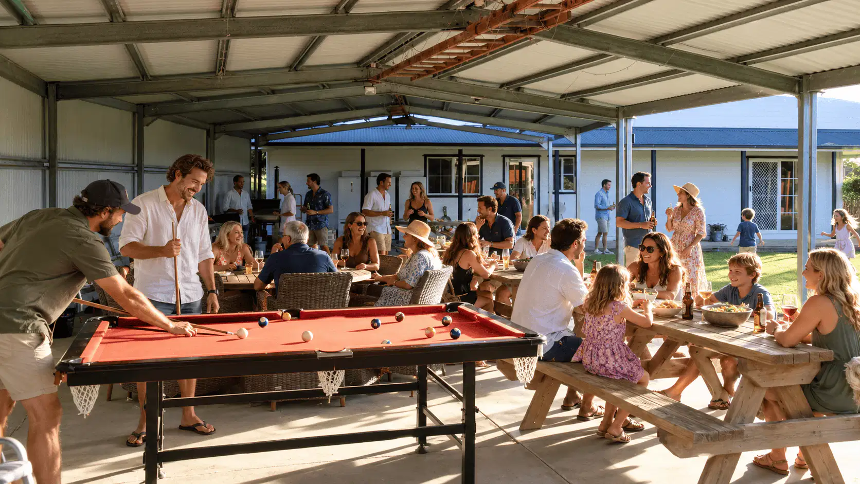Guests gathering at Berrima Retreat, accommodation for large groups NSW in the Southern Highlands