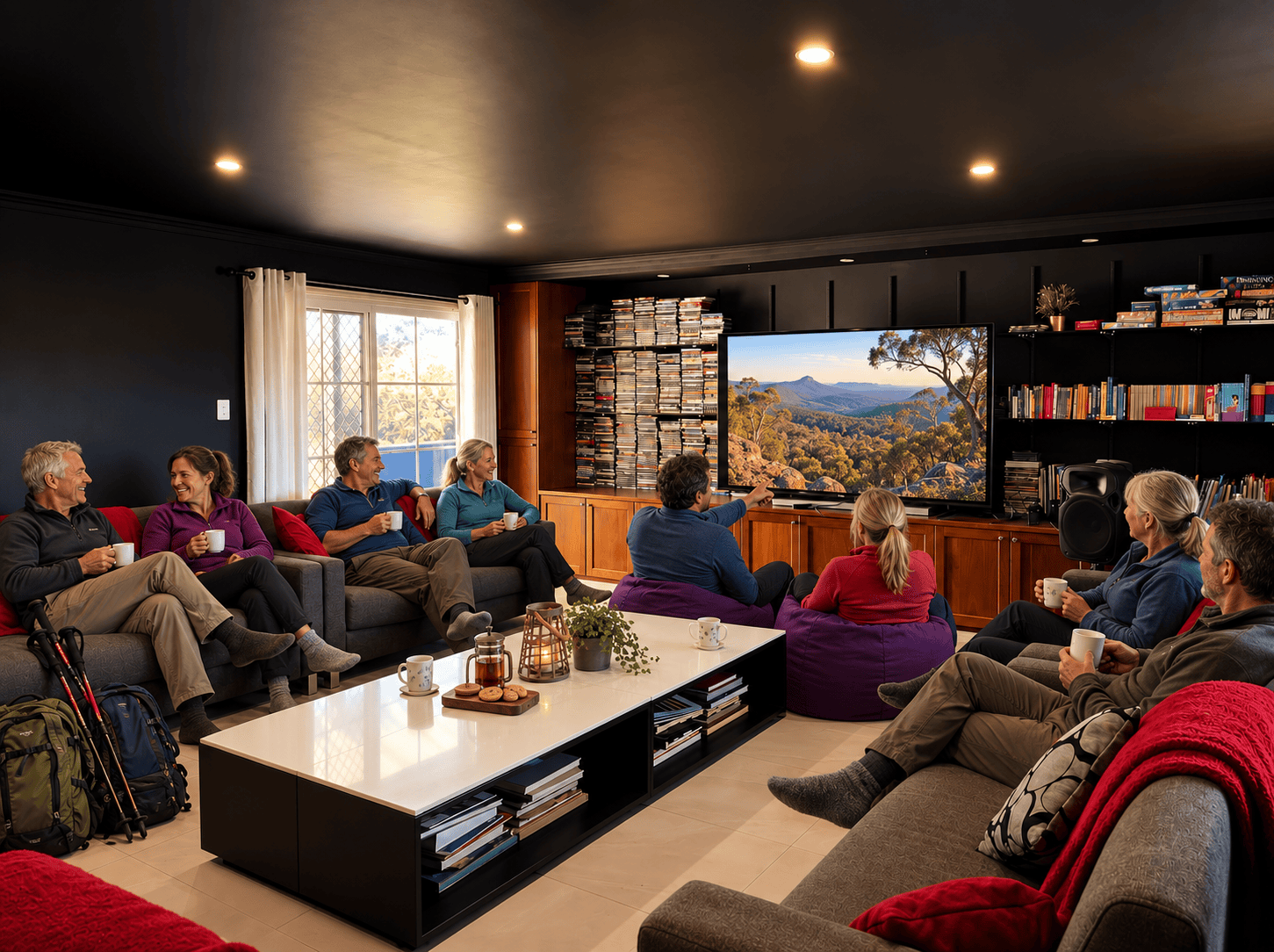 Hiking club relaxing after a Southern Highlands walk