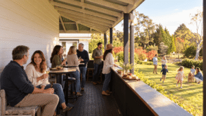 Large group enjoying exclusive accommodation at Berrima Retreat near Sydney