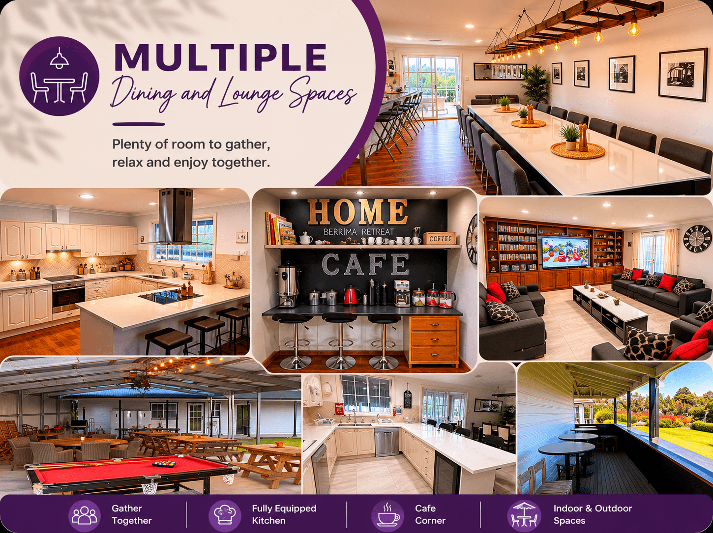 Multiple Dining and Lounge Spaces at Berrima Retreat