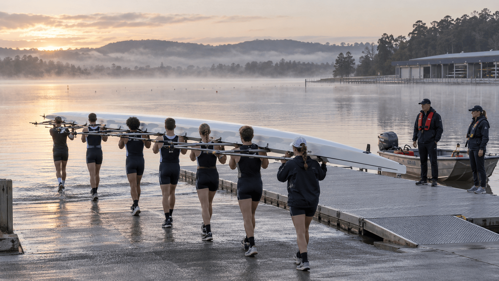 Rowing team preparing for a regatta in NSW