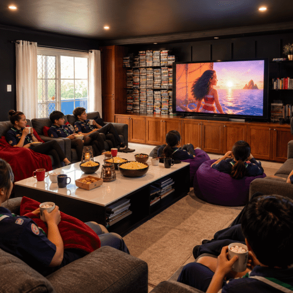 Scouts group watching a movie