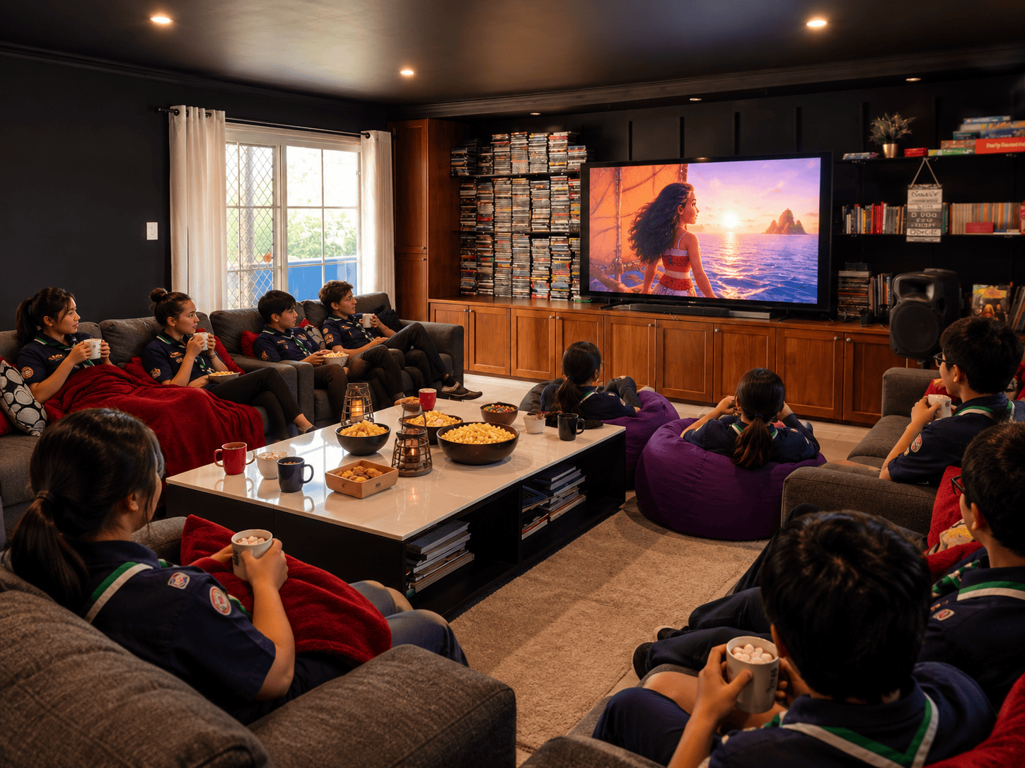 Scouts group watching a movie