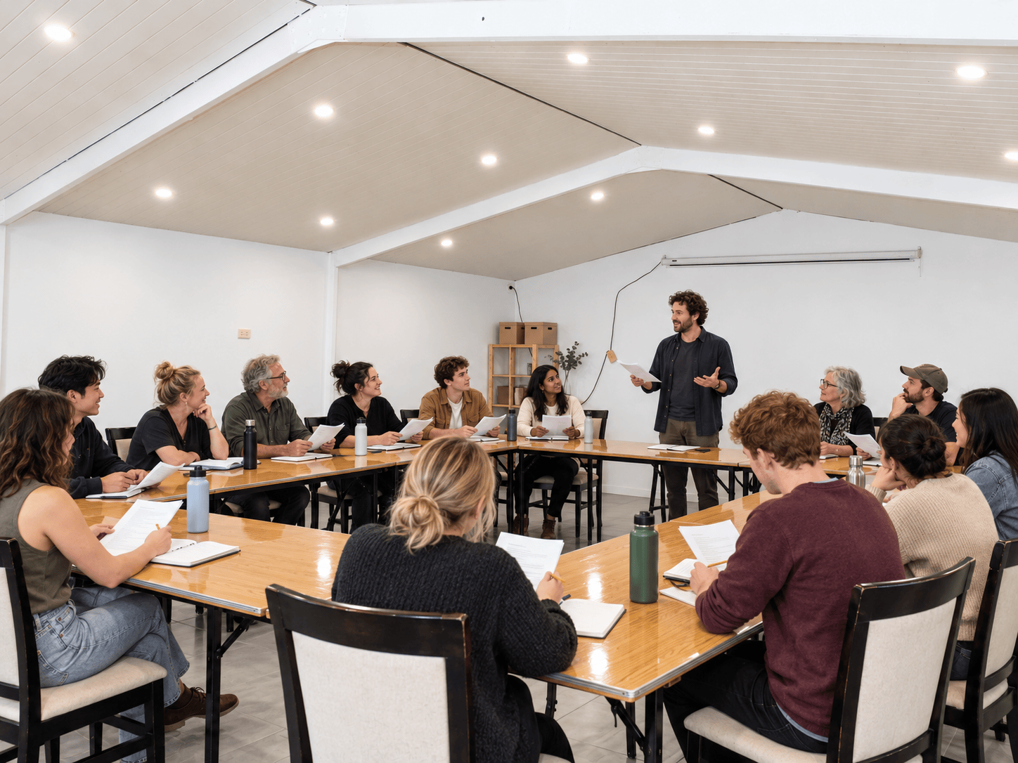 Theatre group holding a script reading at Berrima Retreat