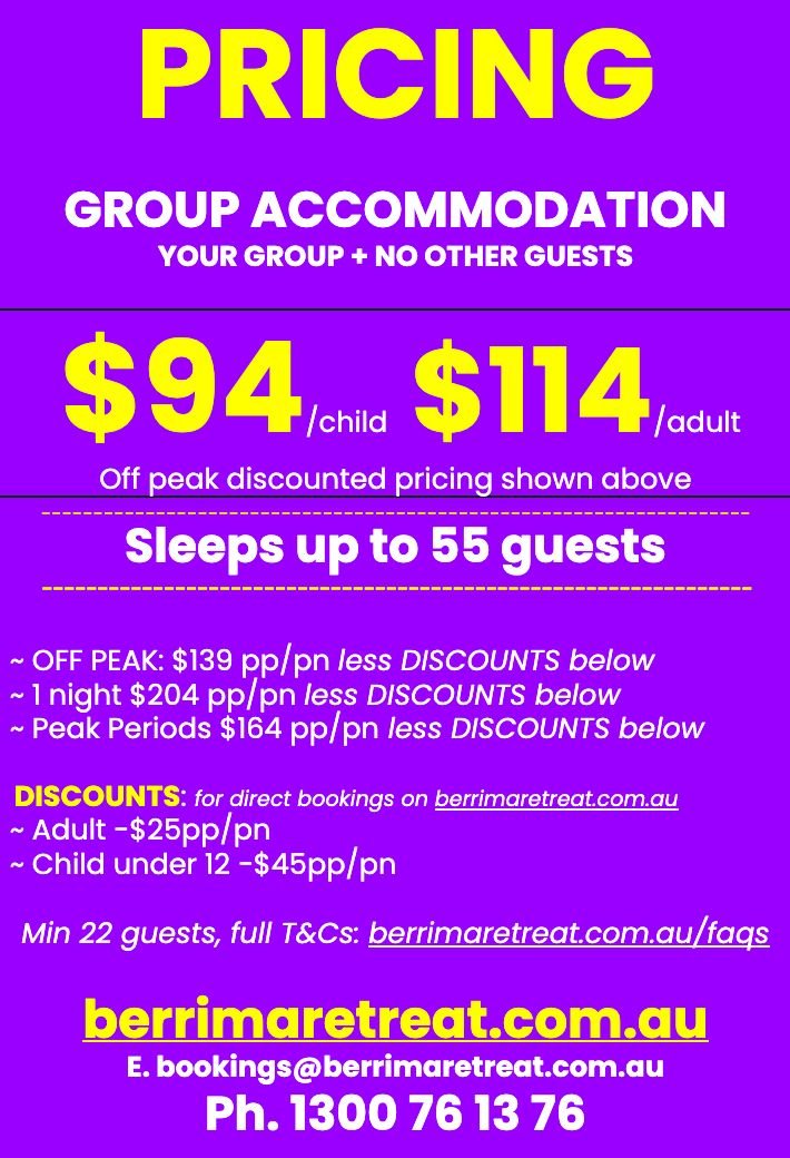New Rates at Berrima Retreat