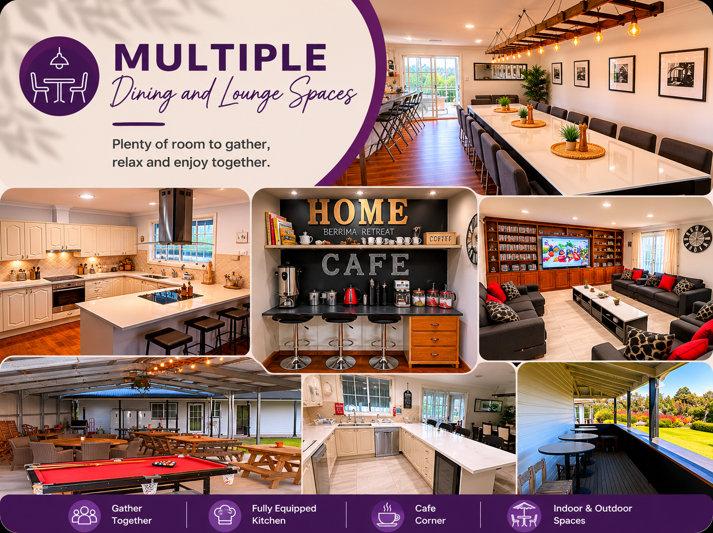 Multiple Dining and Lounge Spaces at Berrima Retreat