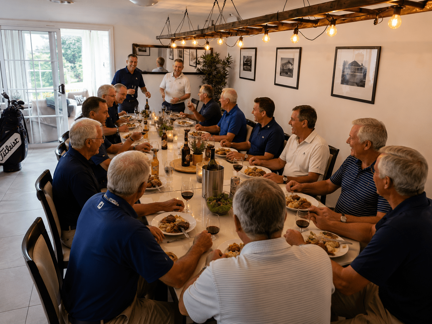 Golf club members gather to dine together in Berrima Retreat's dining area.