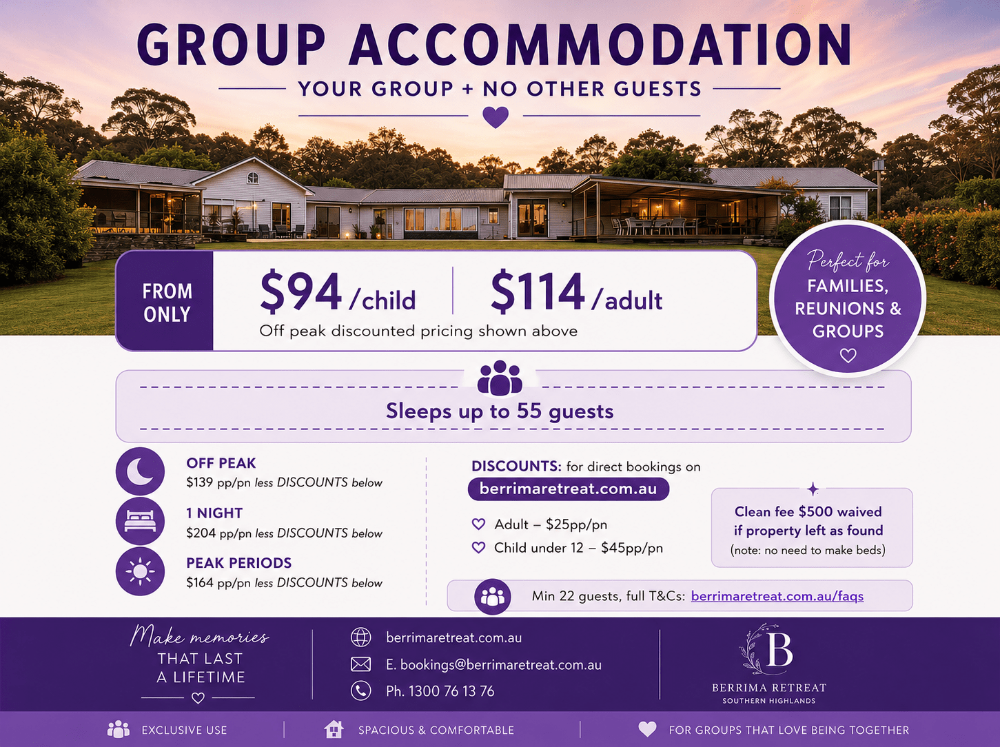 group accommodation rates