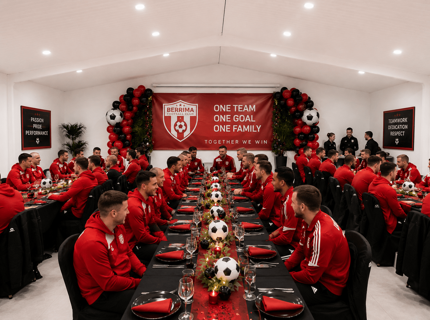 Football Team Celebrating at the events room 